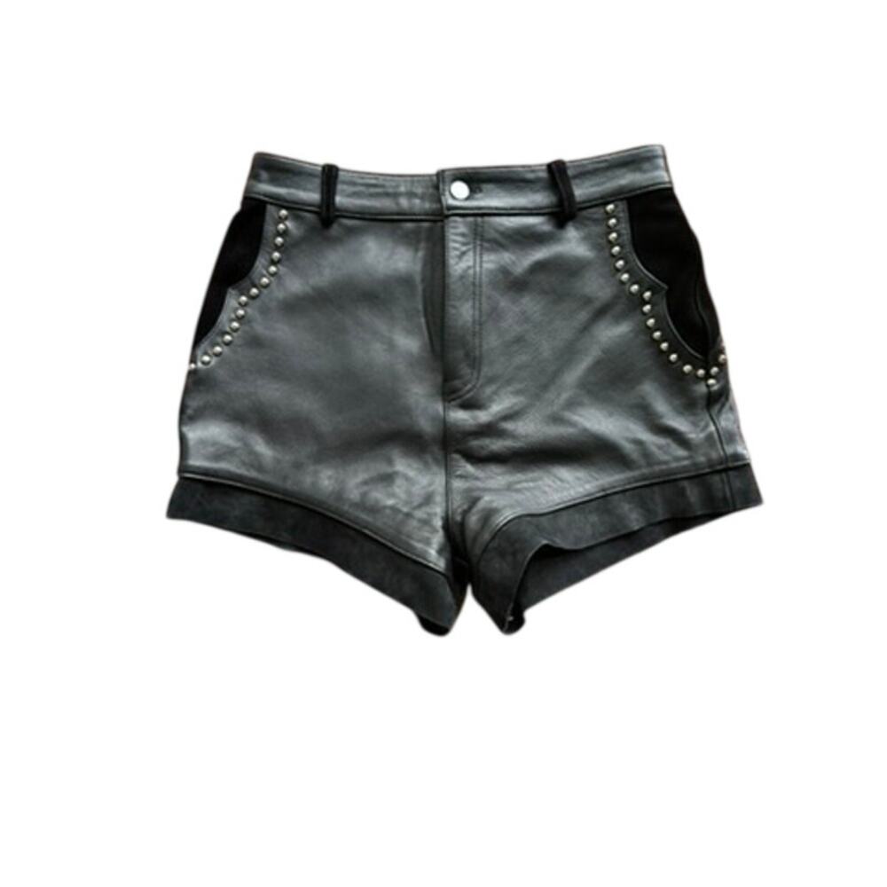 Understated Leather Studded Combo Shorts Black Suede Western Concert Large L